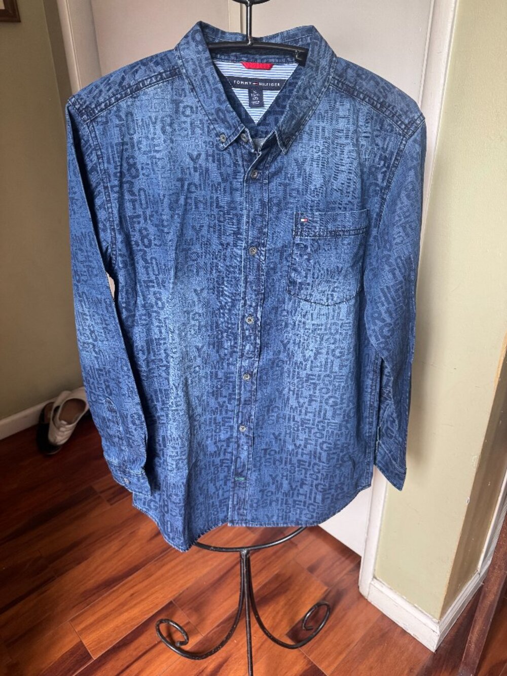 tommy hilfiger men long sleeve polo shirt sz xl 100% cotton button down